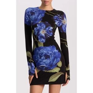 Alice + Olivia Black and Blue Floral Midi Dress